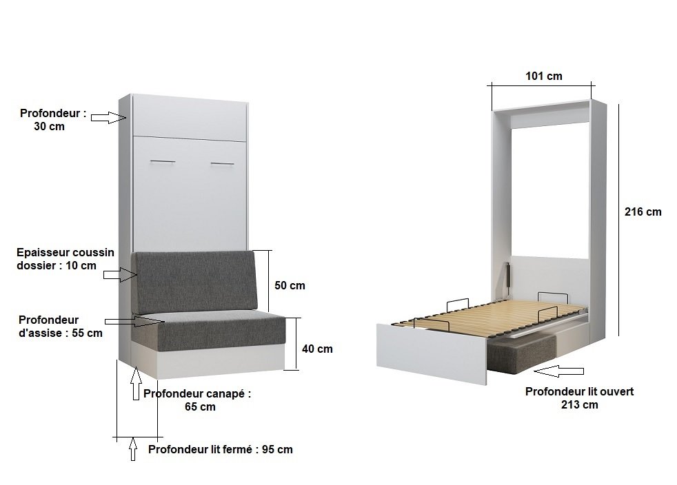 Composition angle lit escamotable blanc DYNAMO SOFA canapé intégré marron 90*200 cm 301/100 cm