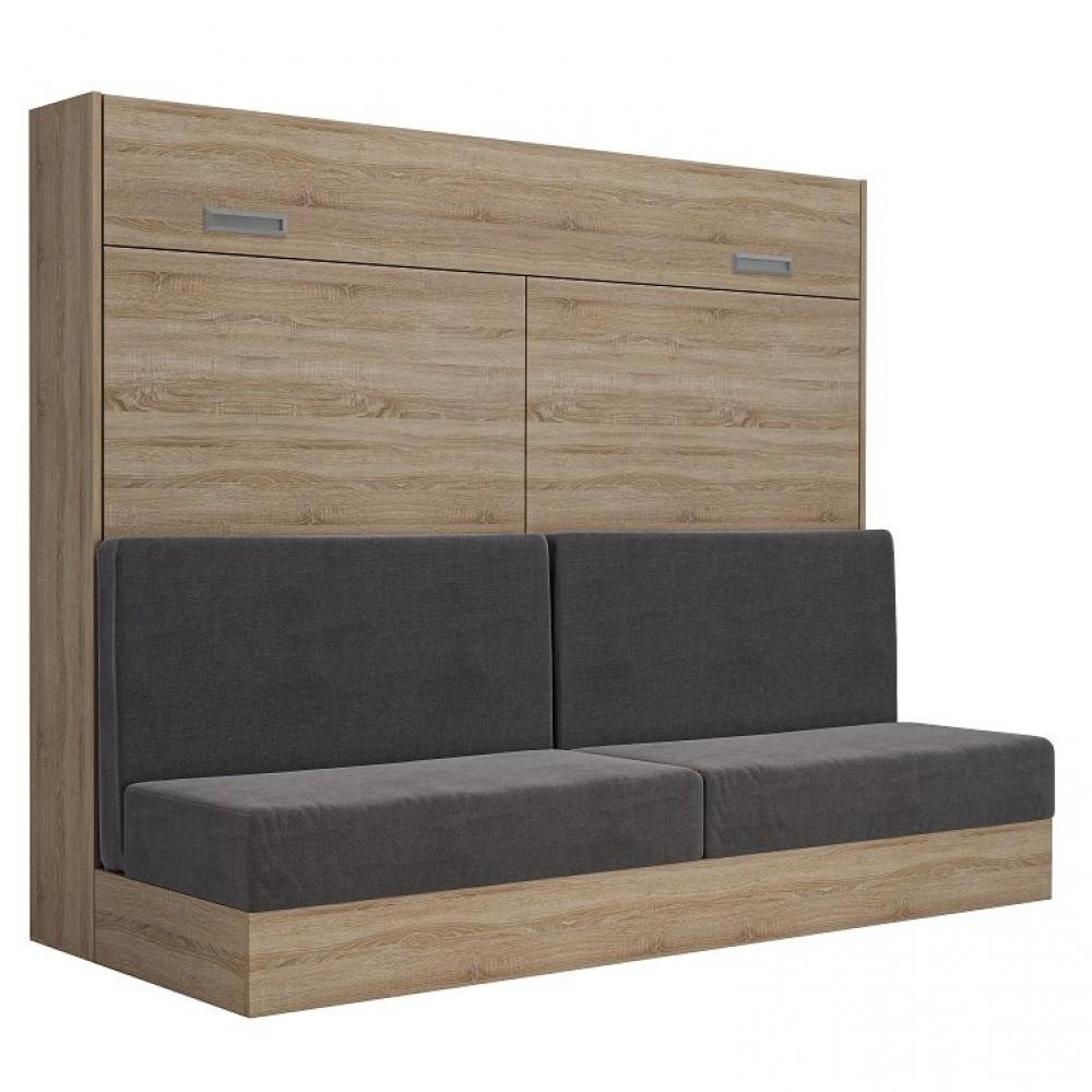 Armoire lit escamotable VERTIGO SOFA chêne canapé gris couchage 160*200 cm