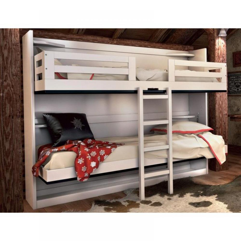 Lit armoire escamotable avec 2 lits simples superposés de 80X190