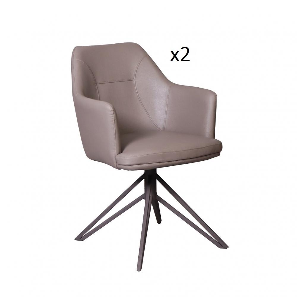 Lot de 2 chaise design CROSSWAY GREY pivotant à 180° assise simili cuir taupe