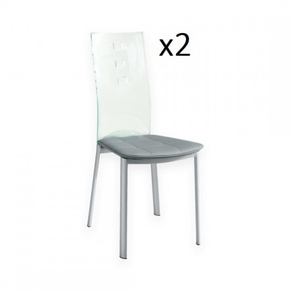 Lot de 2 chaises design LUXOR GREY pieds métal dossier plexiglass assise microfibre gris