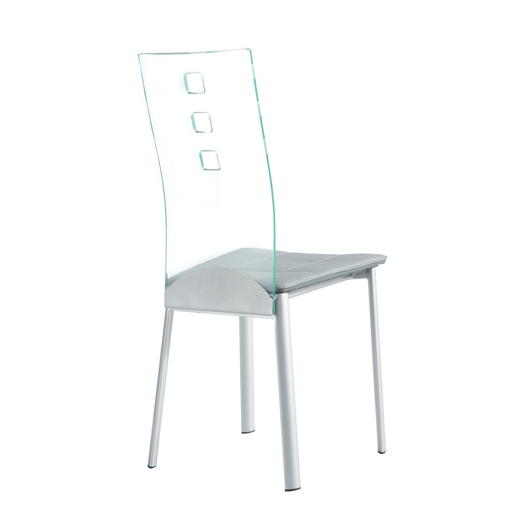 Lot de 2 chaises design LUXOR GREY pieds métal dossier plexiglass assise microfibre gris