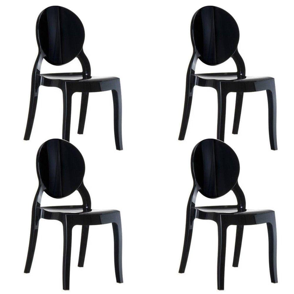 Chaise design ergonomique et stylisée au meilleur prix, Lot de 4 chaises  médaillon IMPÉRATRICE style Louis XVI en polycarbonate noir opaque
