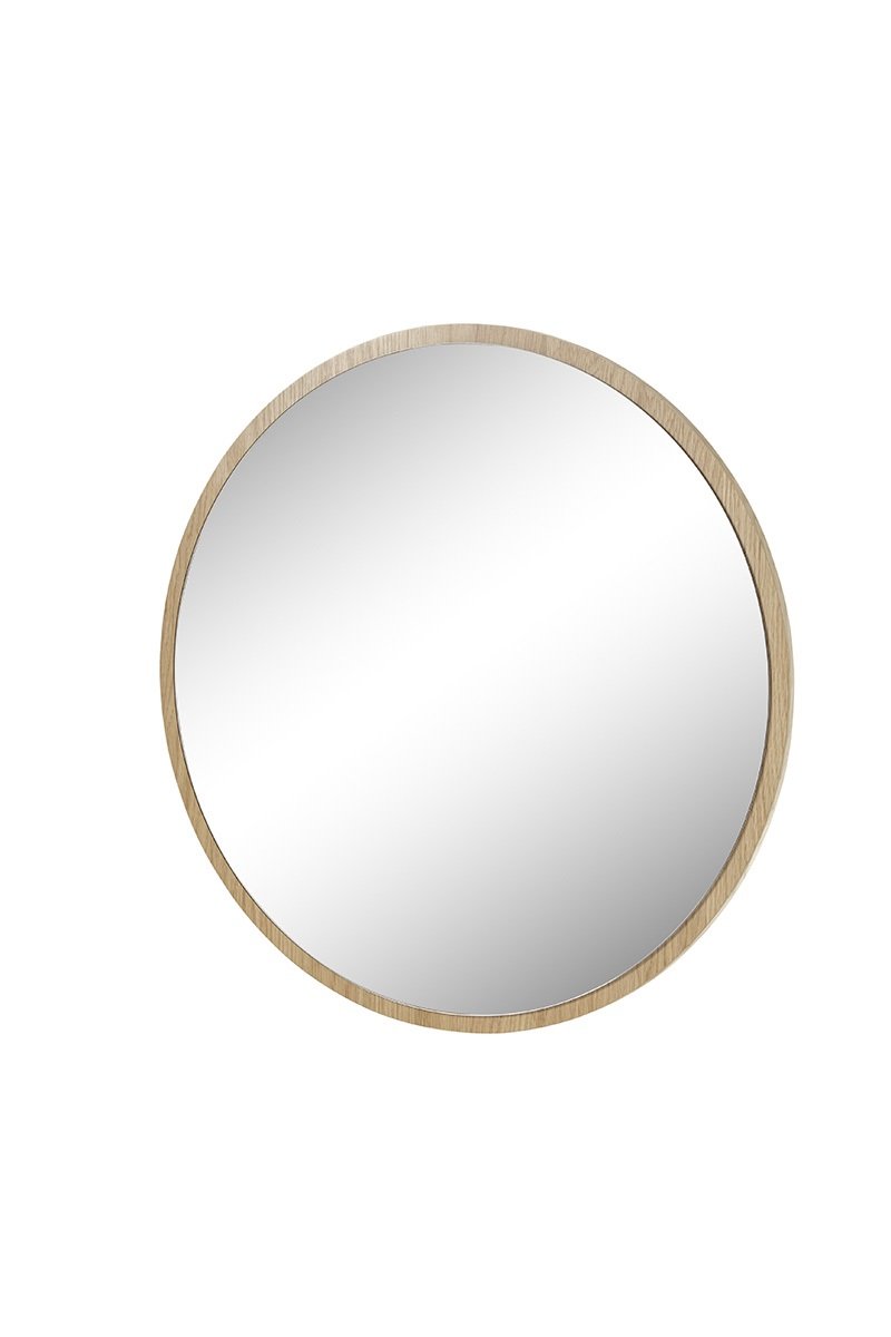 Miroir rond chic MIALY 75 cm diamètre bordure Chêne massif huilé