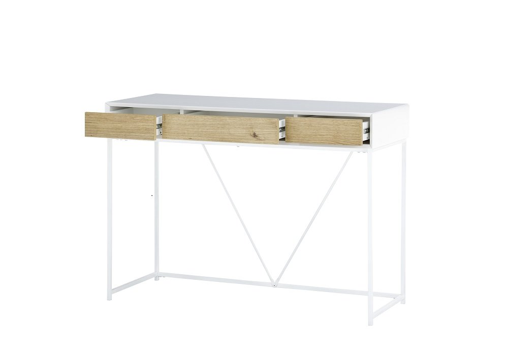 Console TIAKO laqué blanc mat-décor chêne-piétement métal Blanc mat