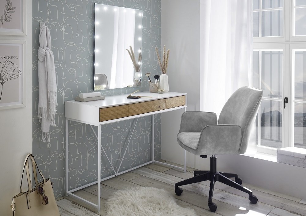 Console TIAKO laqué blanc mat-décor chêne-piétement métal Blanc mat