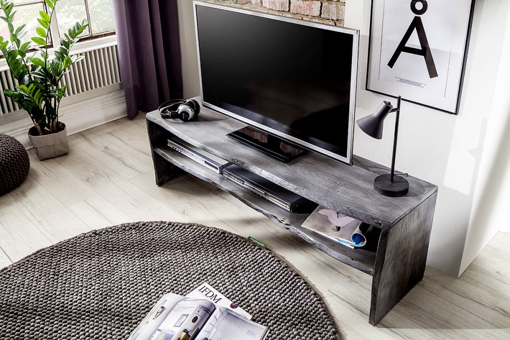 Meuble TV BIVA acacia massif coloris gris 1 étagère