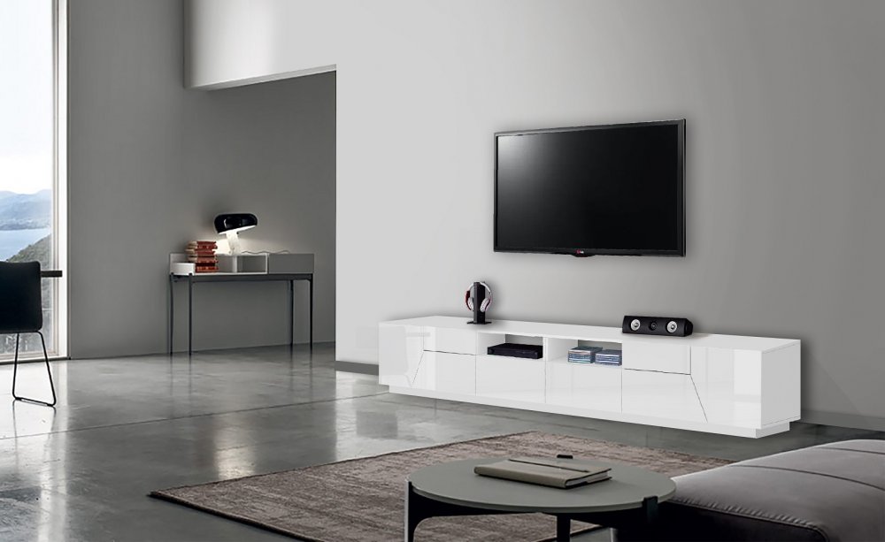 Tab Amalfi meuble TV moderne 2 portes compartiments blanc brillant