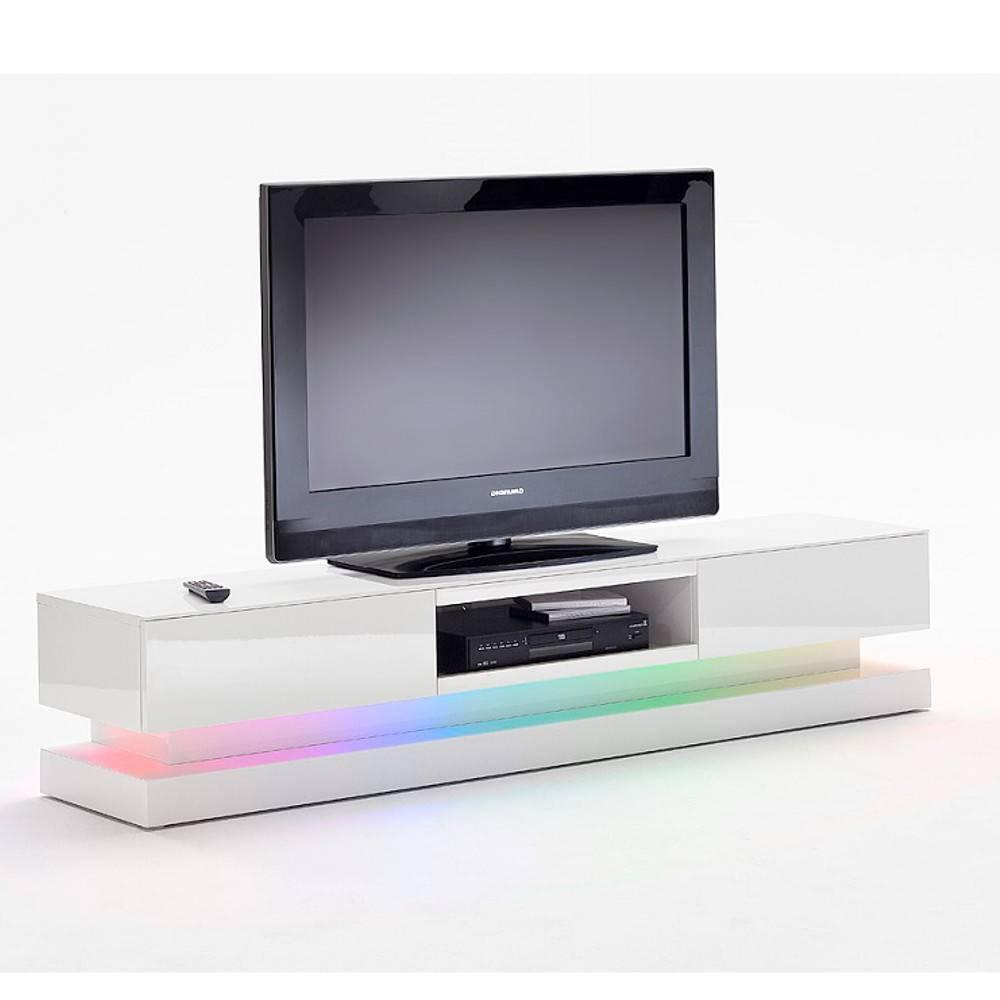 Meuble Tv laqué blanc LED OVER - Meuble Banc TV Design Pas Cher..