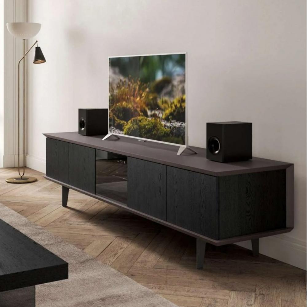 OZZIO BRERA TV Buffet en Vieux Chêne Carbone et Verre, piètement en Métal