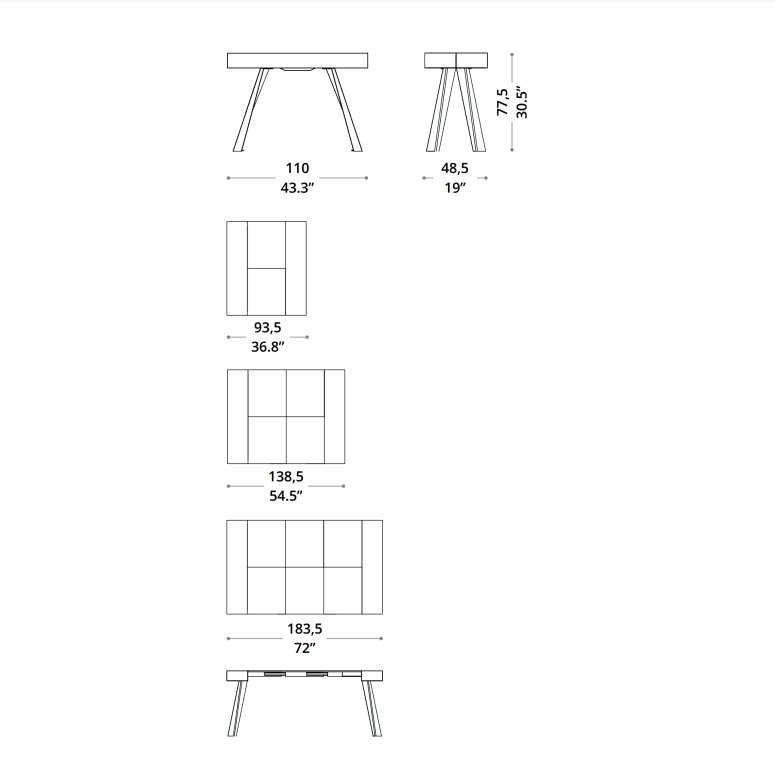 Console Extensible CO4L en bois de chêne / piétement métallique