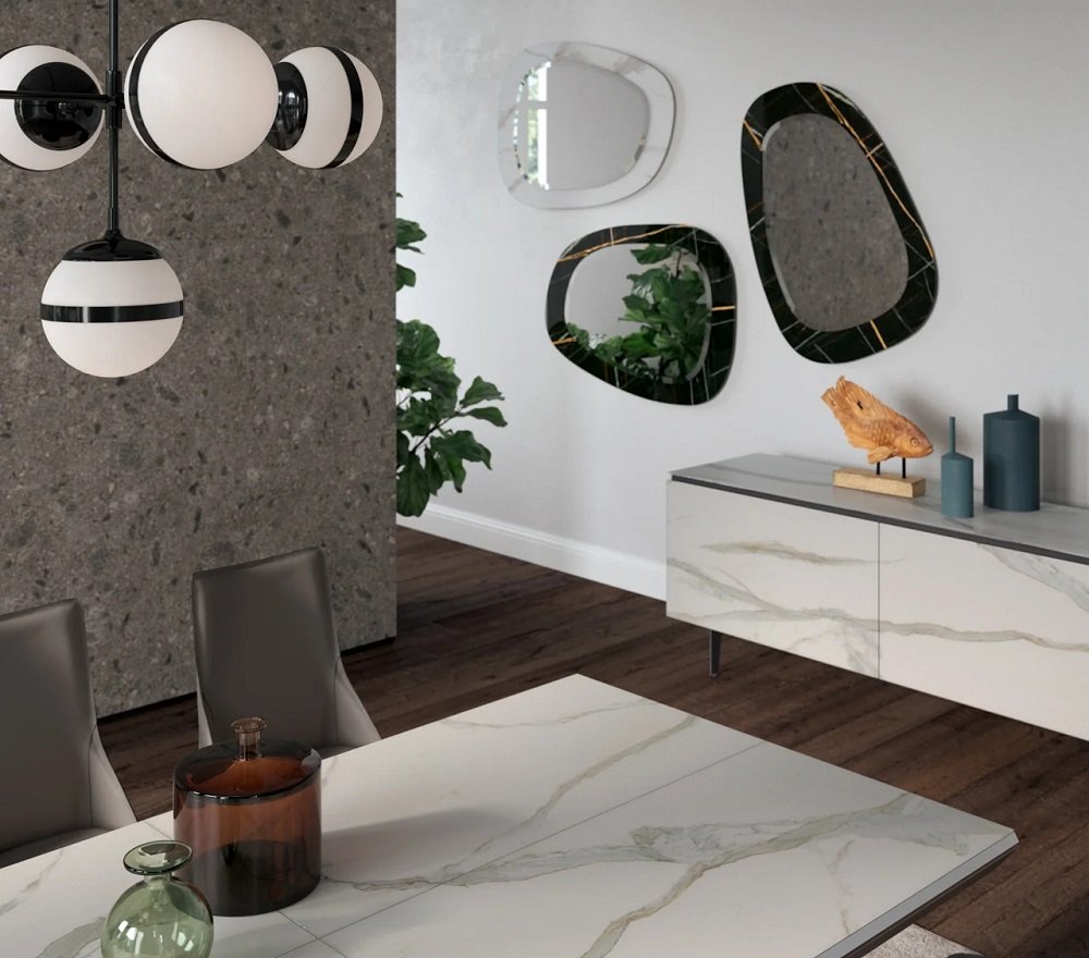 Miroir MIAMI VICE cadre verre en marbre noir brillant