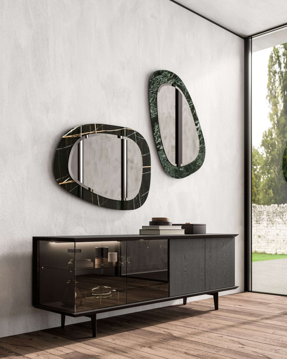 Miroir MIAMI VICE cadre verre en marbre noir brillant