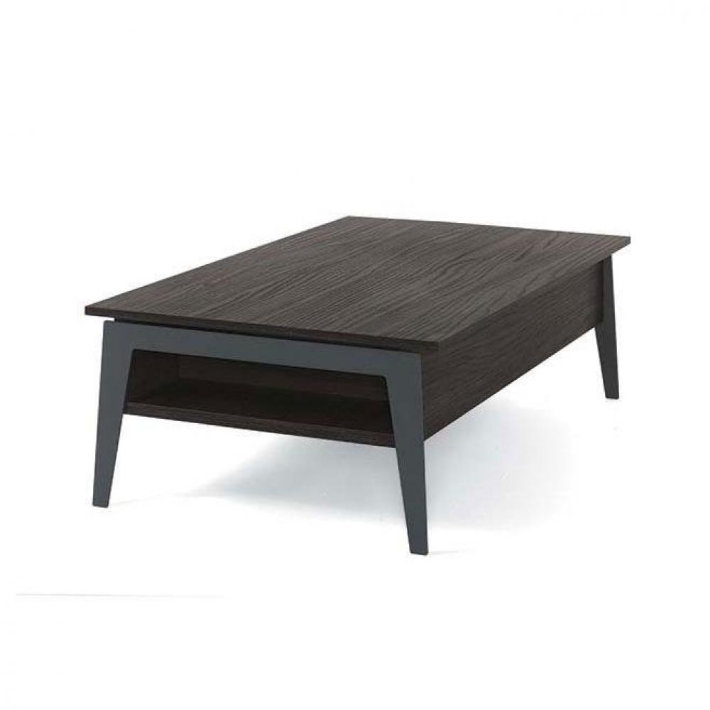 Table basse relevable BRIGHTON 110x70x40/65cm cadre stratifié ardoise noyer pieds métal 