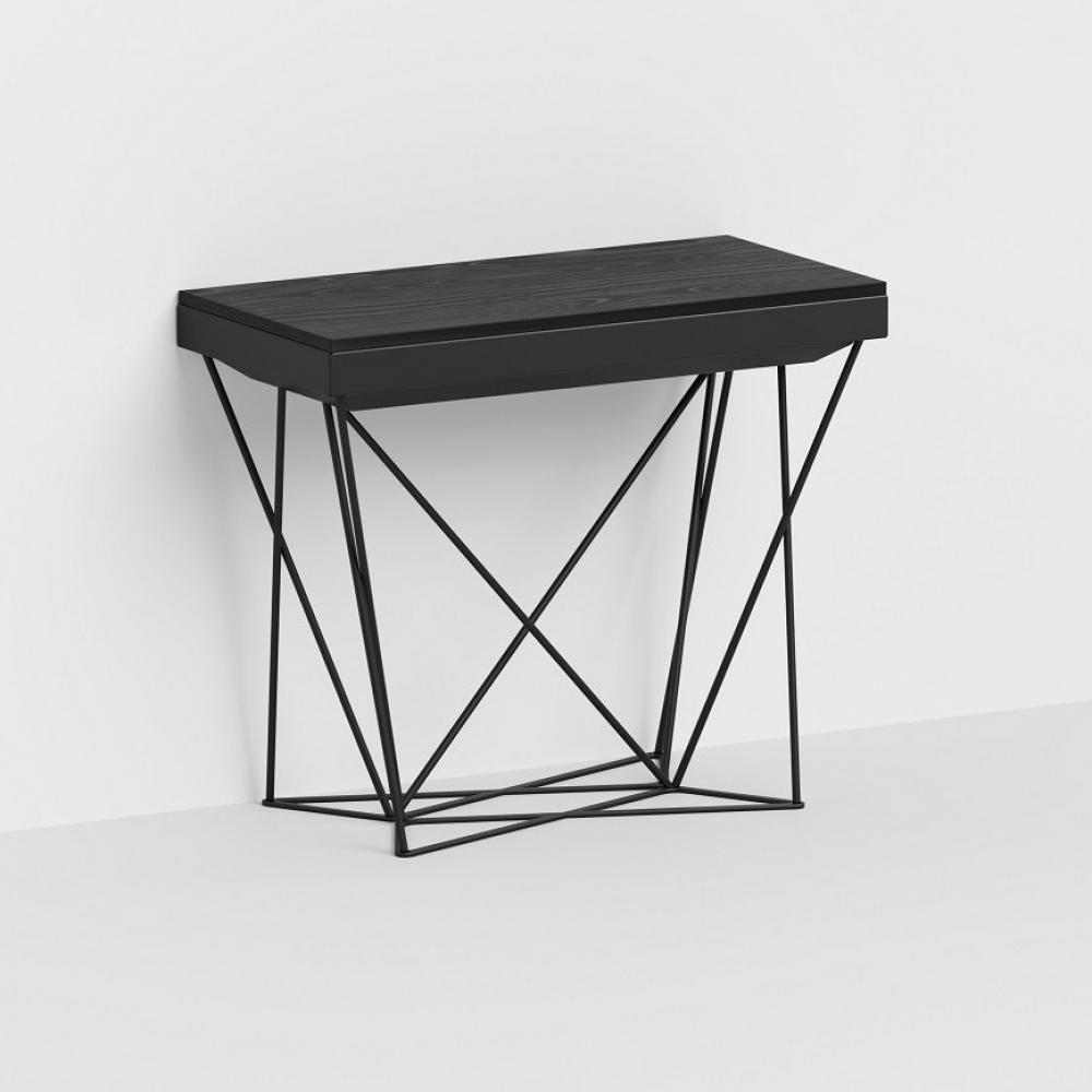 Table console extensible EXCEL pieds métal plateau noir largeur 90 cm