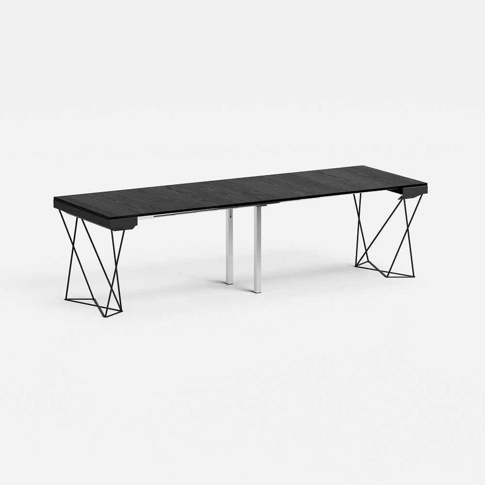 Table console extensible EXCEL pieds métal plateau noir largeur 90 cm