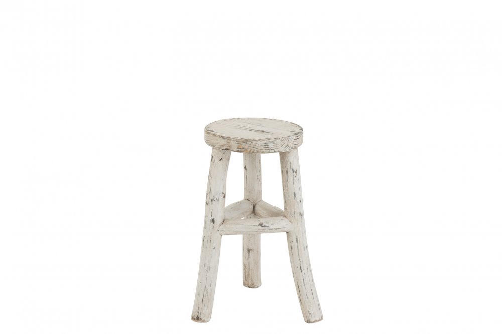 Set de 2 tabourets ronds BYZO en bois blanc délavé.