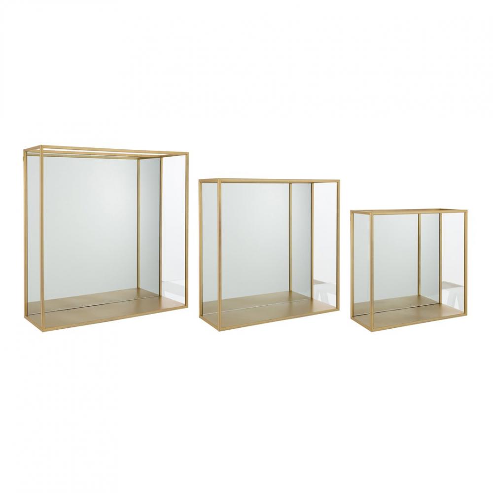 Set de 3 étagères murales Miroir TROKA Métal doré / Verre