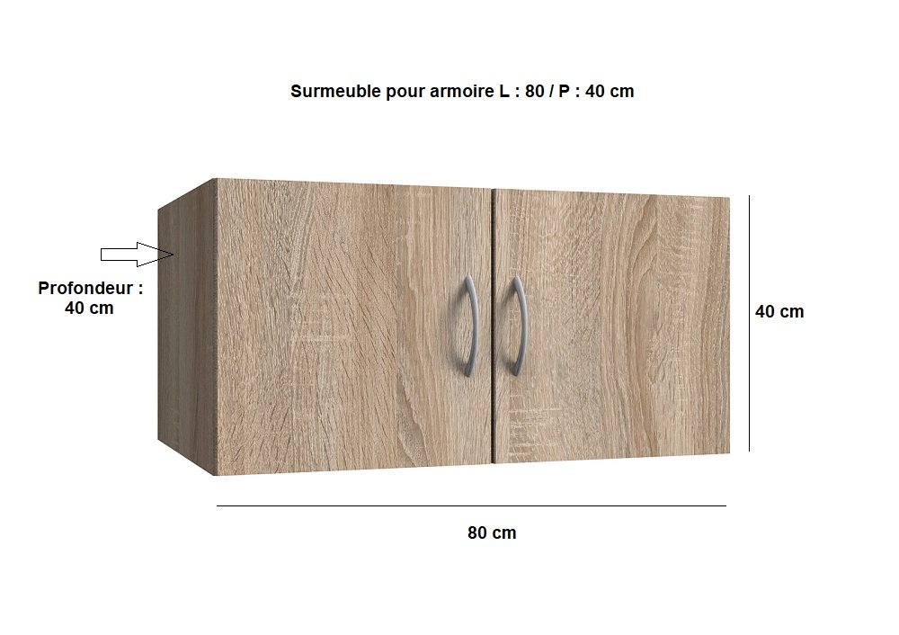 Surmeuble colonne de rangement LUND chêne naturel 80 x 40 cm profondeur