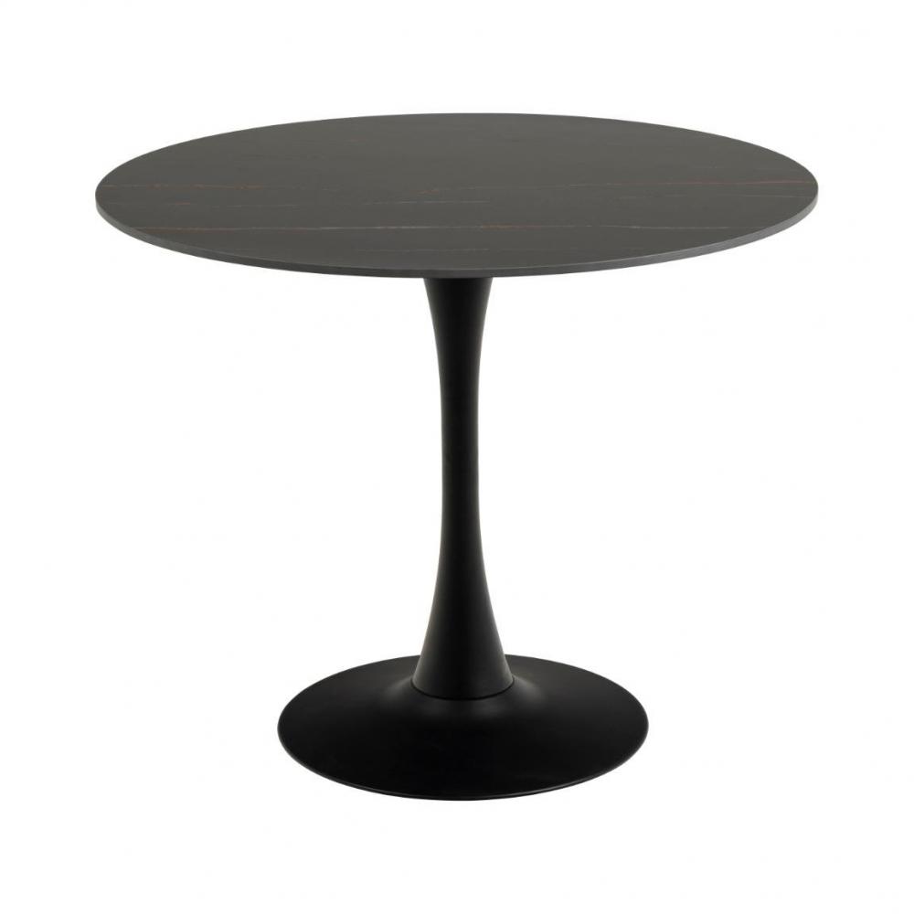 Table de repas tulipe MAX plateau en céramique noir mat et piétement en acier noir mat 90 x 75 cm