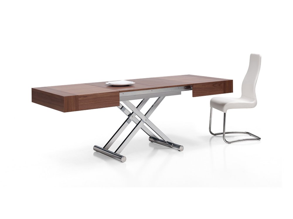 Table relevable extensible ACTIVA 120/214x38/77x80cm pied acier chromé plateau noyer 