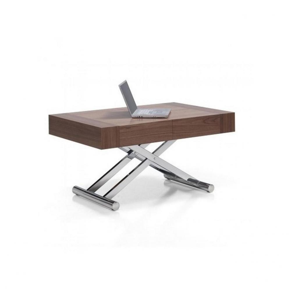 Table relevable extensible ACTIVA 120/214x38/77x80cm pied acier chromé plateau noyer 