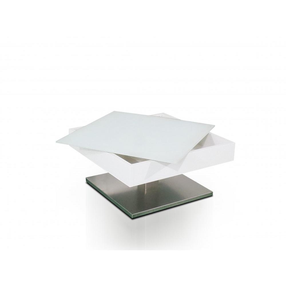 Table basse MARSEILLE laquée blanc mat plateau en verre trempé blanc mat