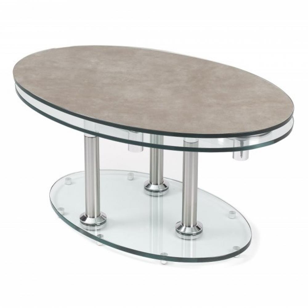 Table basse DOUBLE CÉRAMIQUE GREY couleur gris à plateaux pivotants en verre 