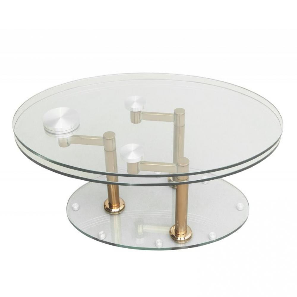 Table basse DOUBLE COOPER à plateaux pivotants en verre et piétement cuivre