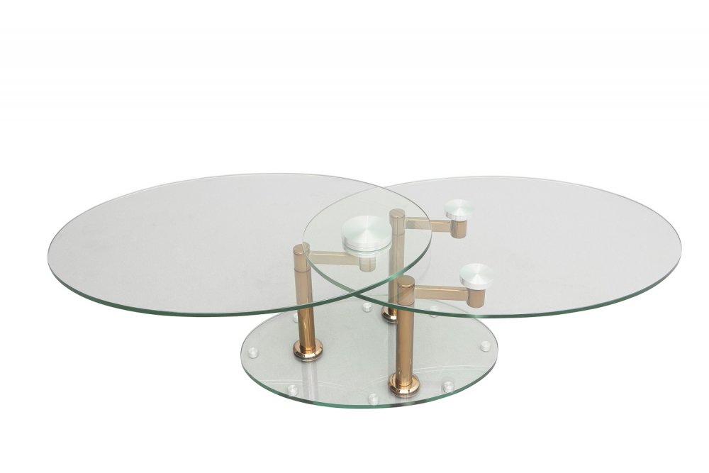 Table basse DOUBLE COOPER à plateaux pivotants en verre et piétement cuivre