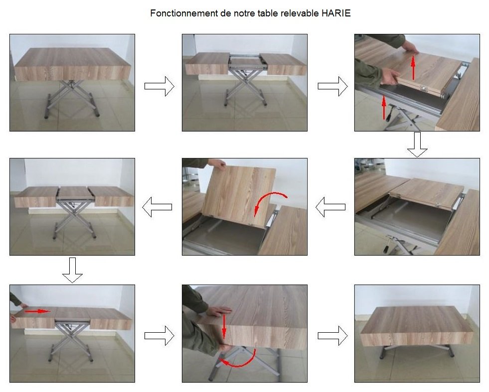 Table relevable extensible HARIE mélaminée chêne naturel