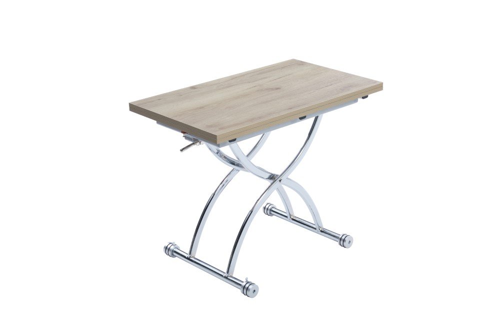 Table relevable extensible HIRONDELLE compacte chêne ancien pied chromé