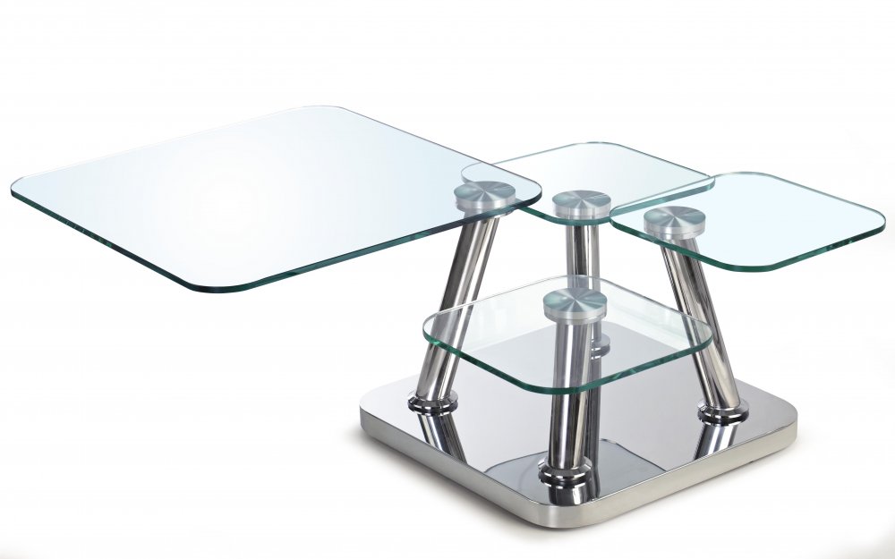 Table basse EGO 4 plateaux pivotants en verre 