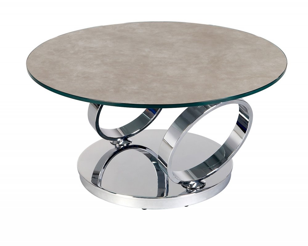 Table OLYMPE  à plateaux pivotants en verre et céramique GRIS
