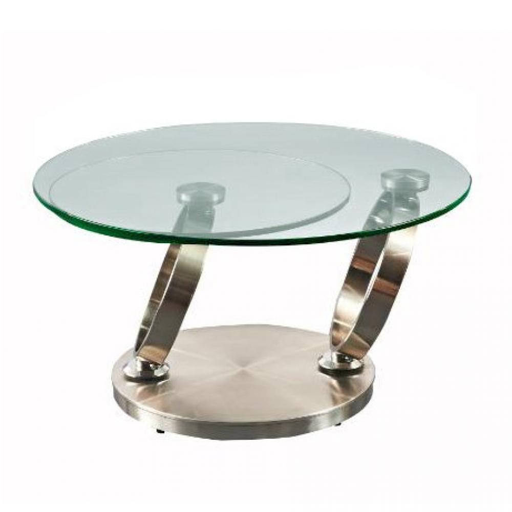 Table OLYMPE plateaux pivotants en verre et piètement acier brossé