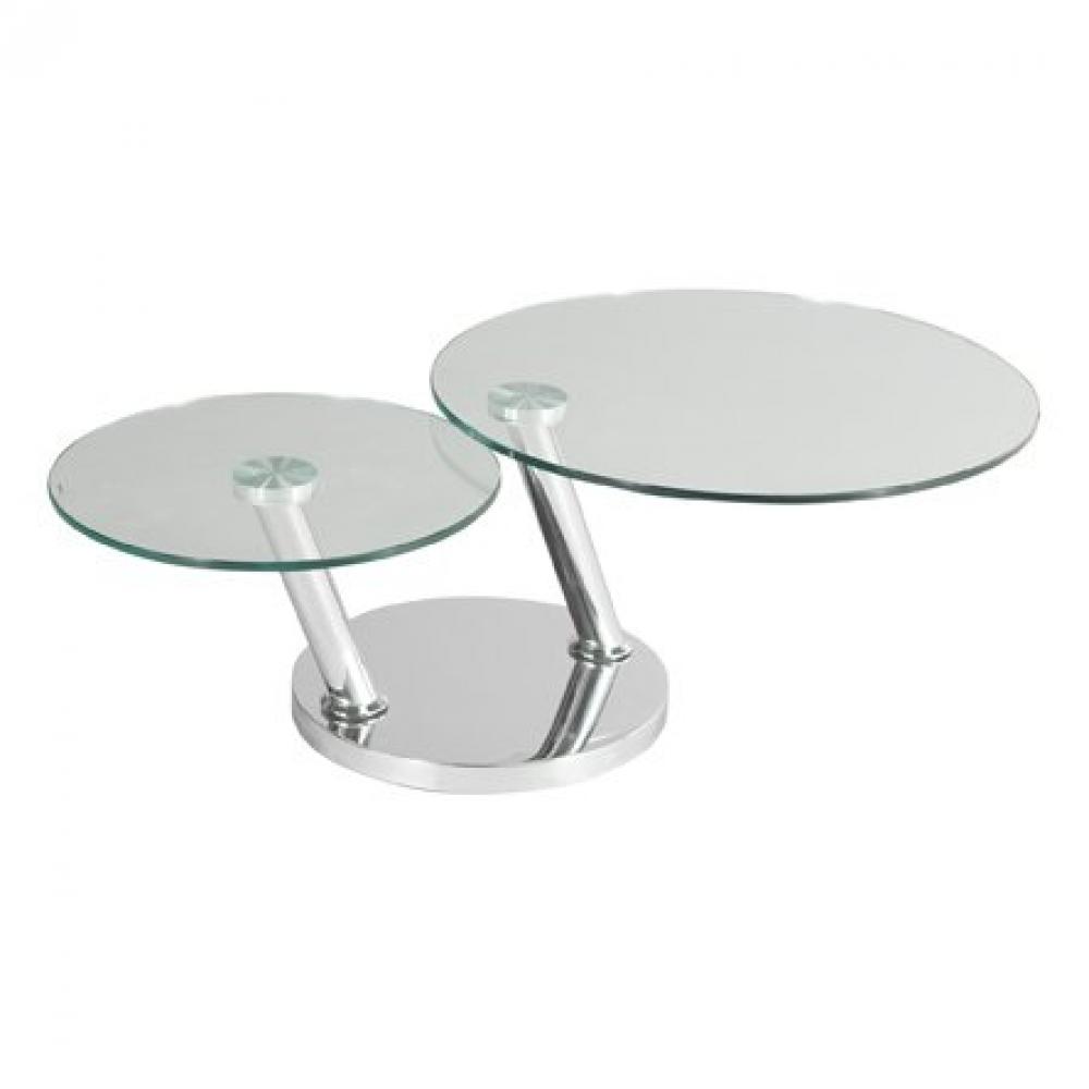 Table basse OPTION à doubles plateaux pivotants en verre trempé et pieds en acier chromé