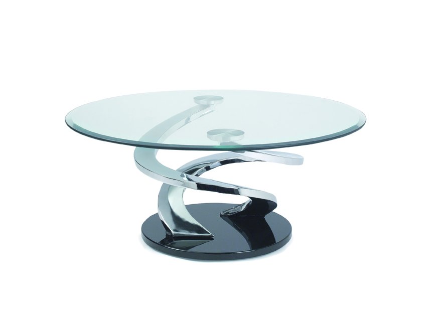 Table basse TORNADE design en verre et piètement chromé