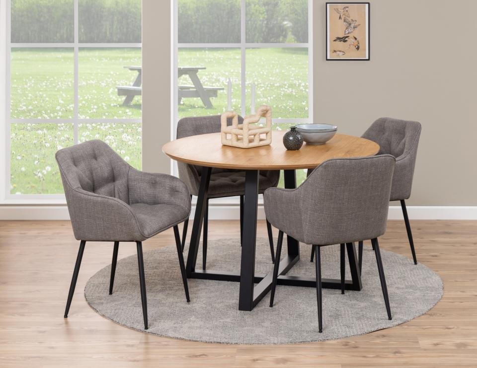 Table de séjour CAMILLA plateau chêne naturel piétement MDF noir