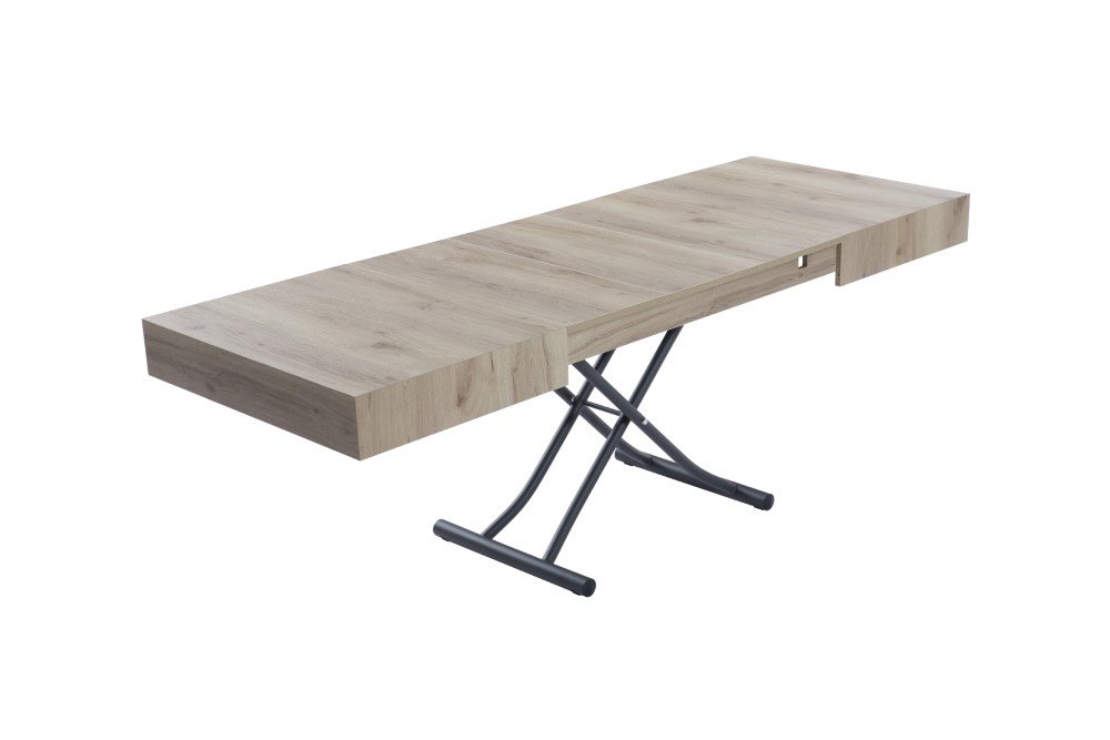 Table basse relevable extensible ALBATROS design chêne ancien pied gris graphite