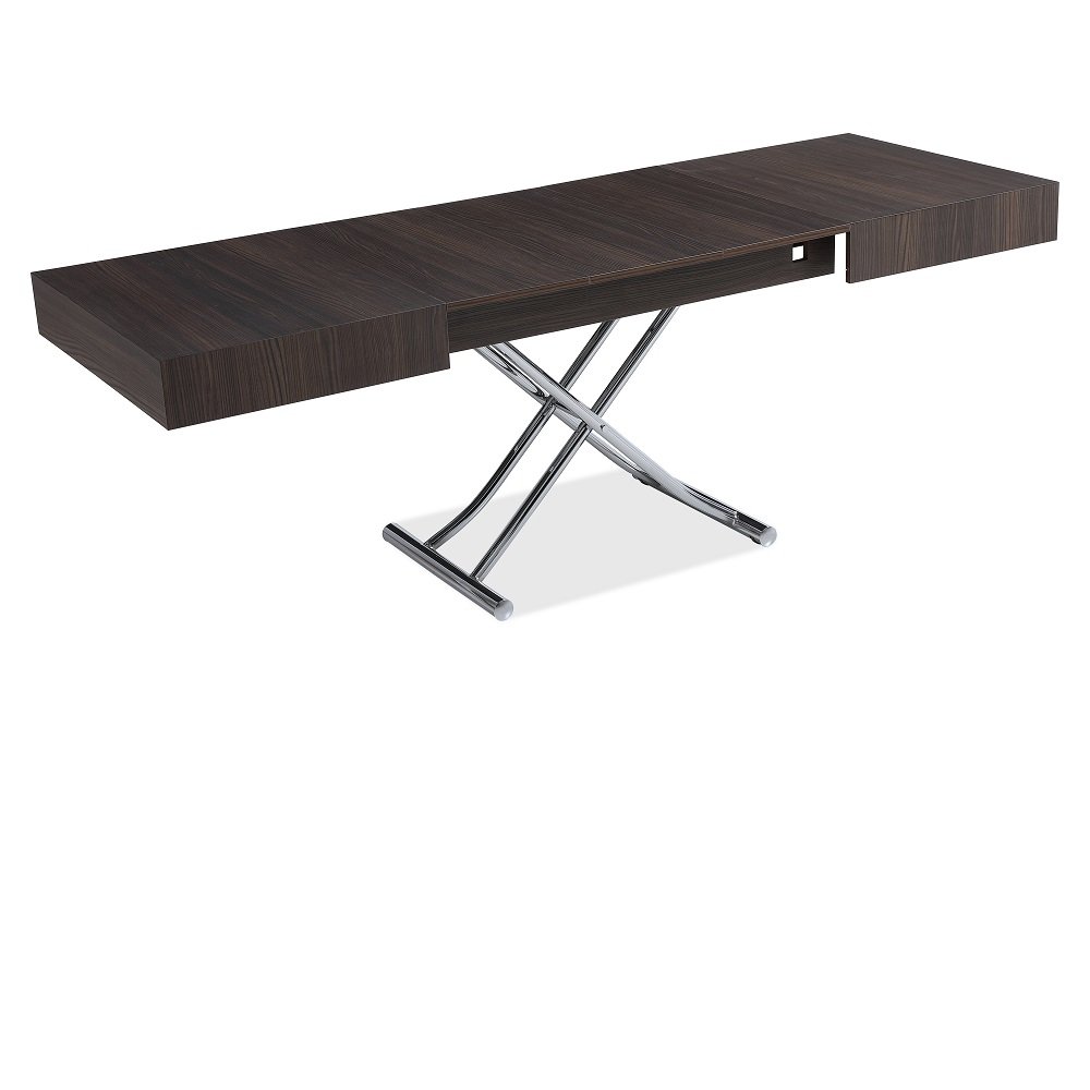 Table basse relevable extensible ALBATROS design marron Wengé Pied chromé  120/221 x 80 cm