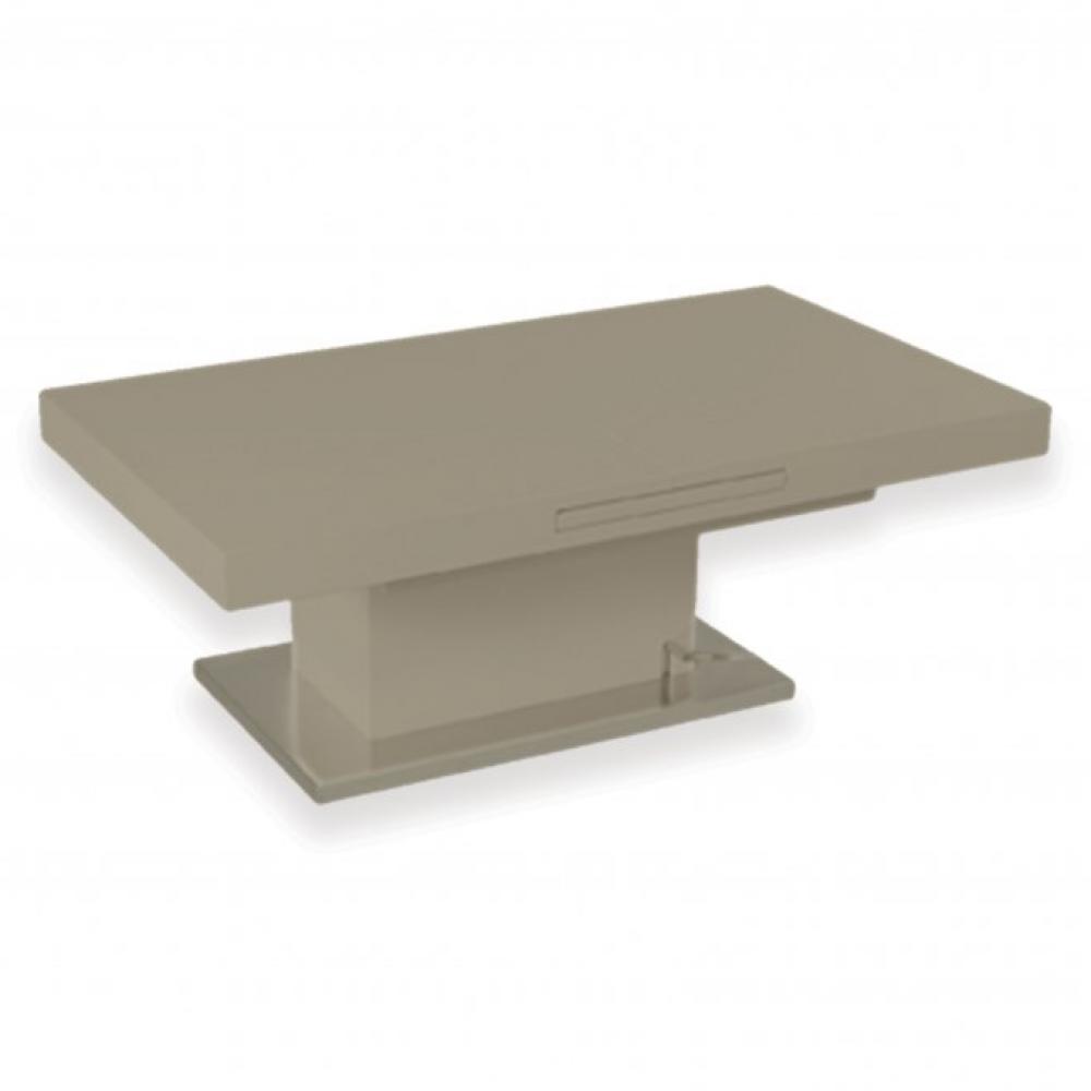 Table basse relevable SET UP SHADOW laqué taupe socle acier brossé