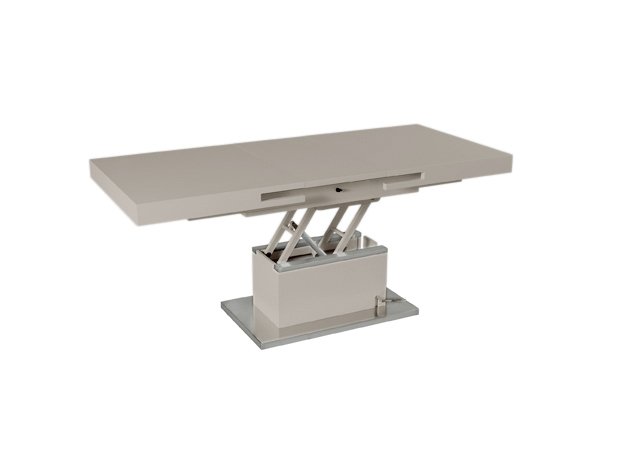 Table basse relevable SET UP SHADOW laqué taupe socle acier brossé