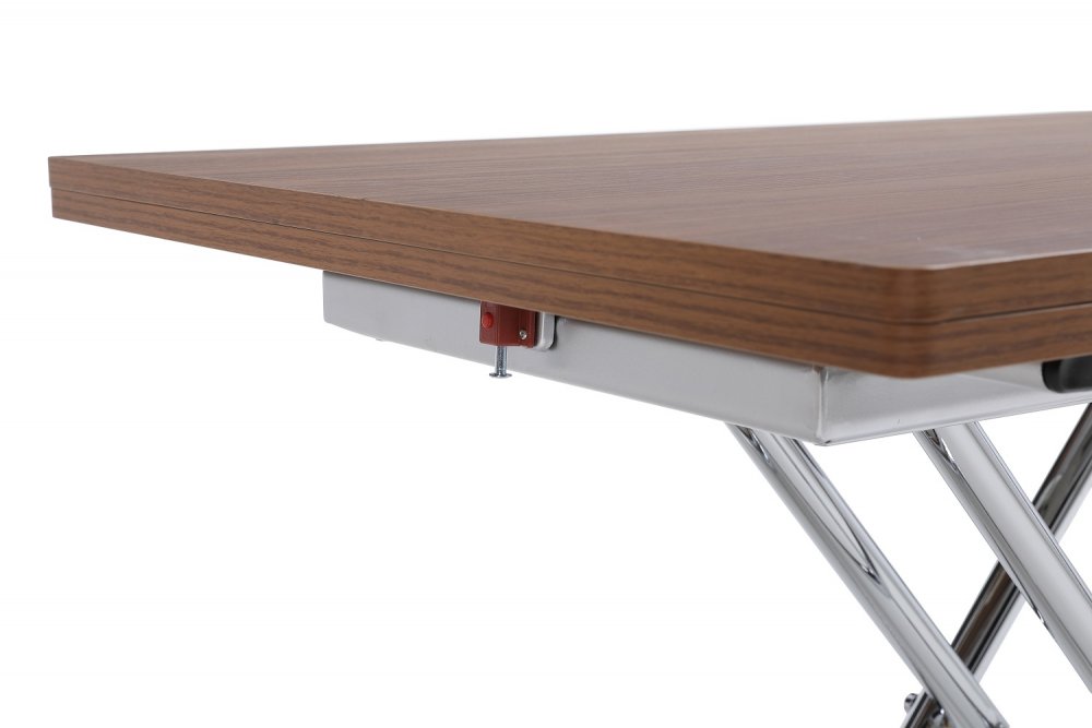 Table basse relevable extensible TRENDY mélaminé noyer/Pied chromé 110 x 70/140 cm