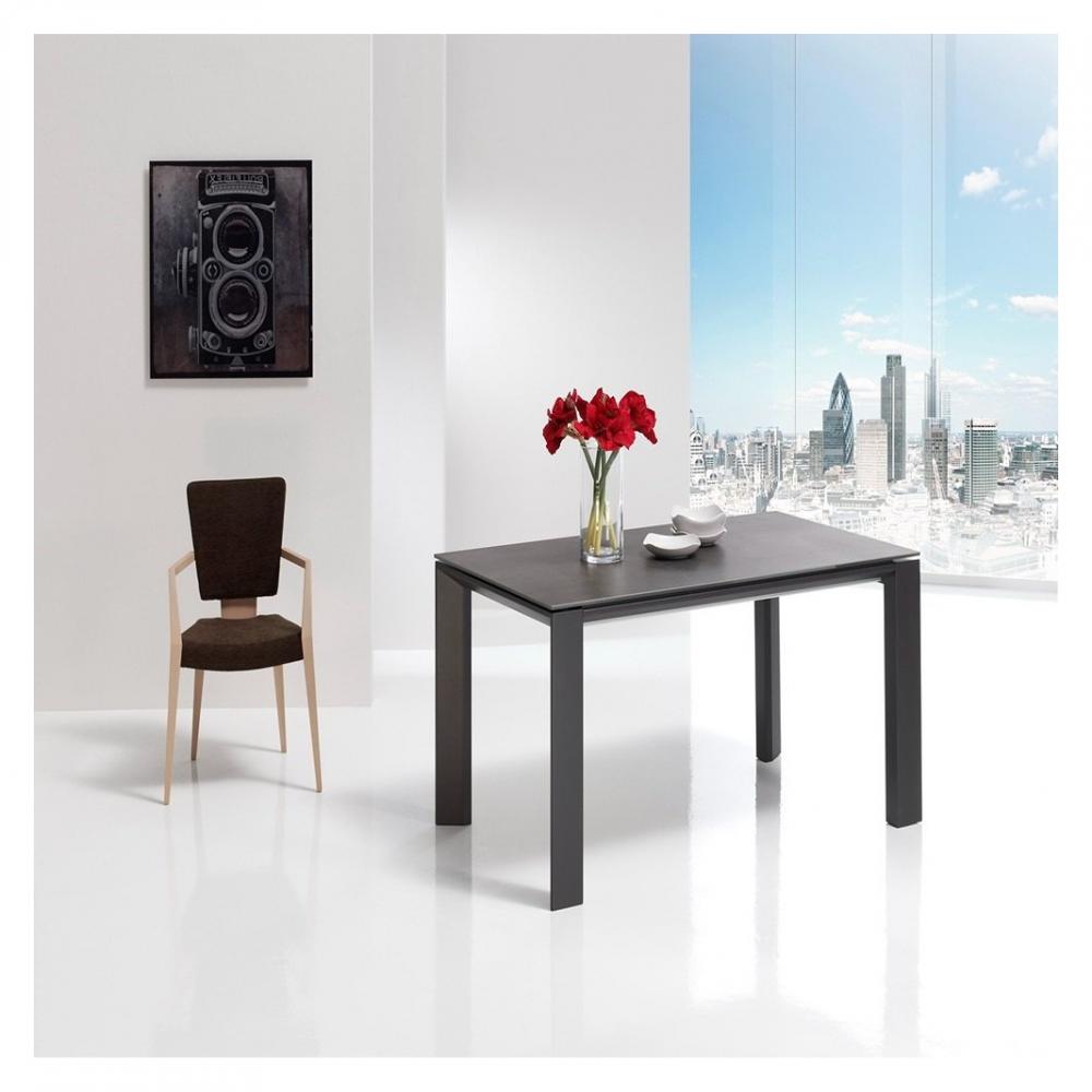 Table repas ECO 8 couverts 200 x 100 x 76 cm pieds noirs plateau céramique vulcano 