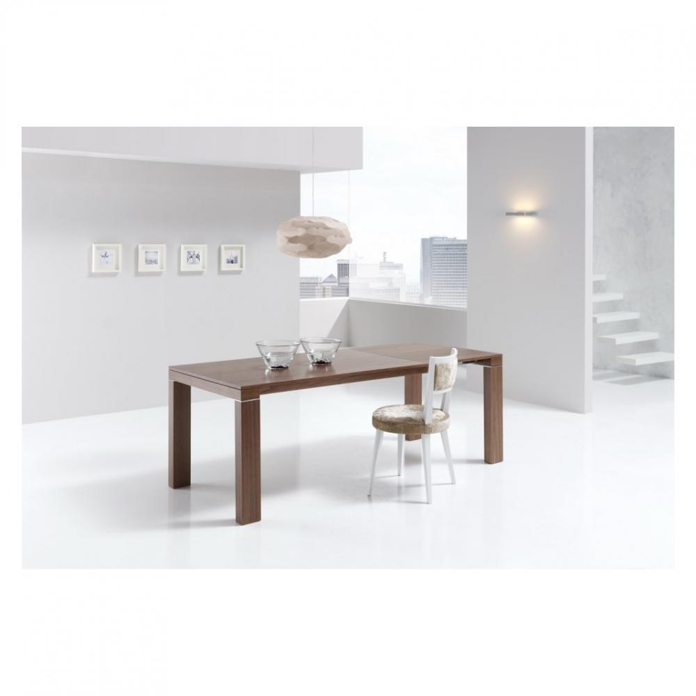 Table repas extensible ARMONIA 10 couverts 160/260x90cm pieds bois foncé plateau noyer