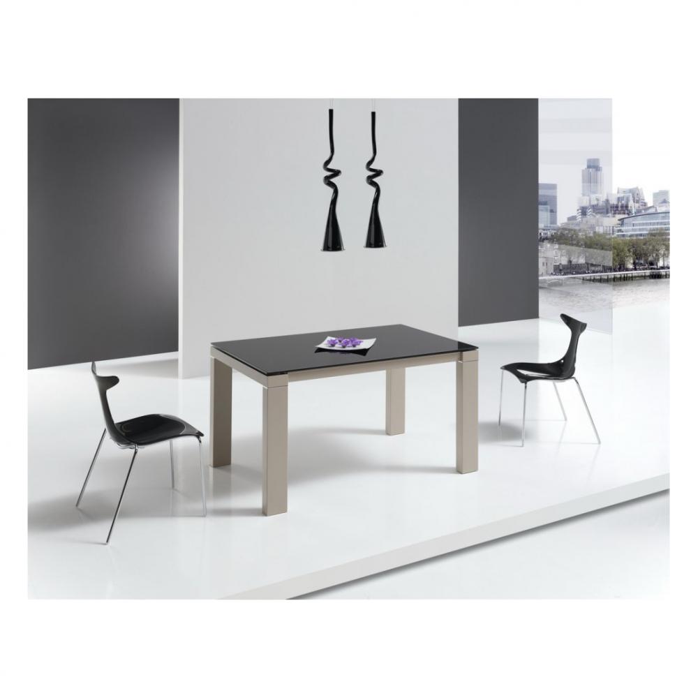 Table repas extensible ARMONIA 6 couverts 120/190x90cm pieds beiges plateau céramique noir 