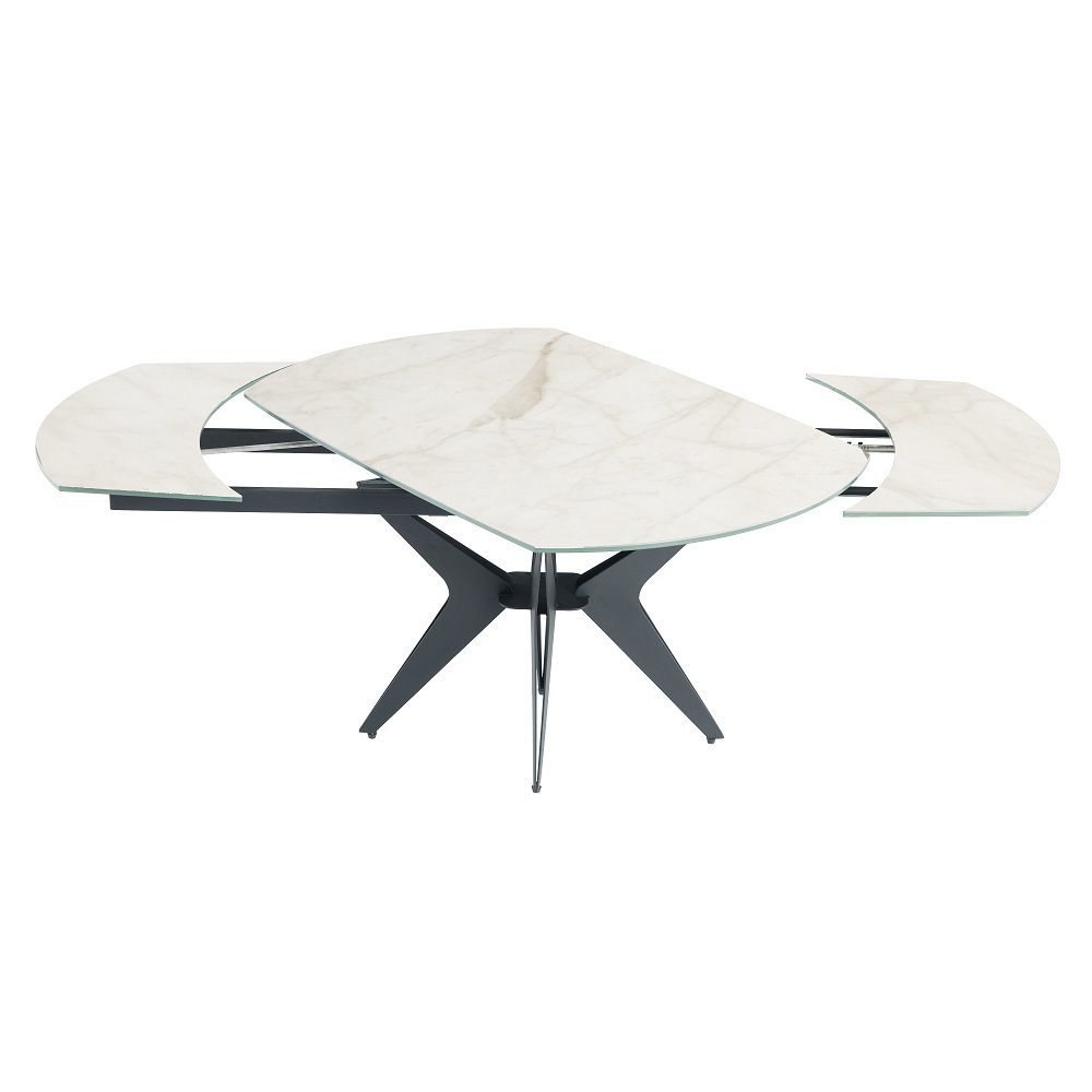 Table de repas extensible BLADE Marble 137/205 x 90 cm plateau céramique sur verre, piétement acier noir mat époxy