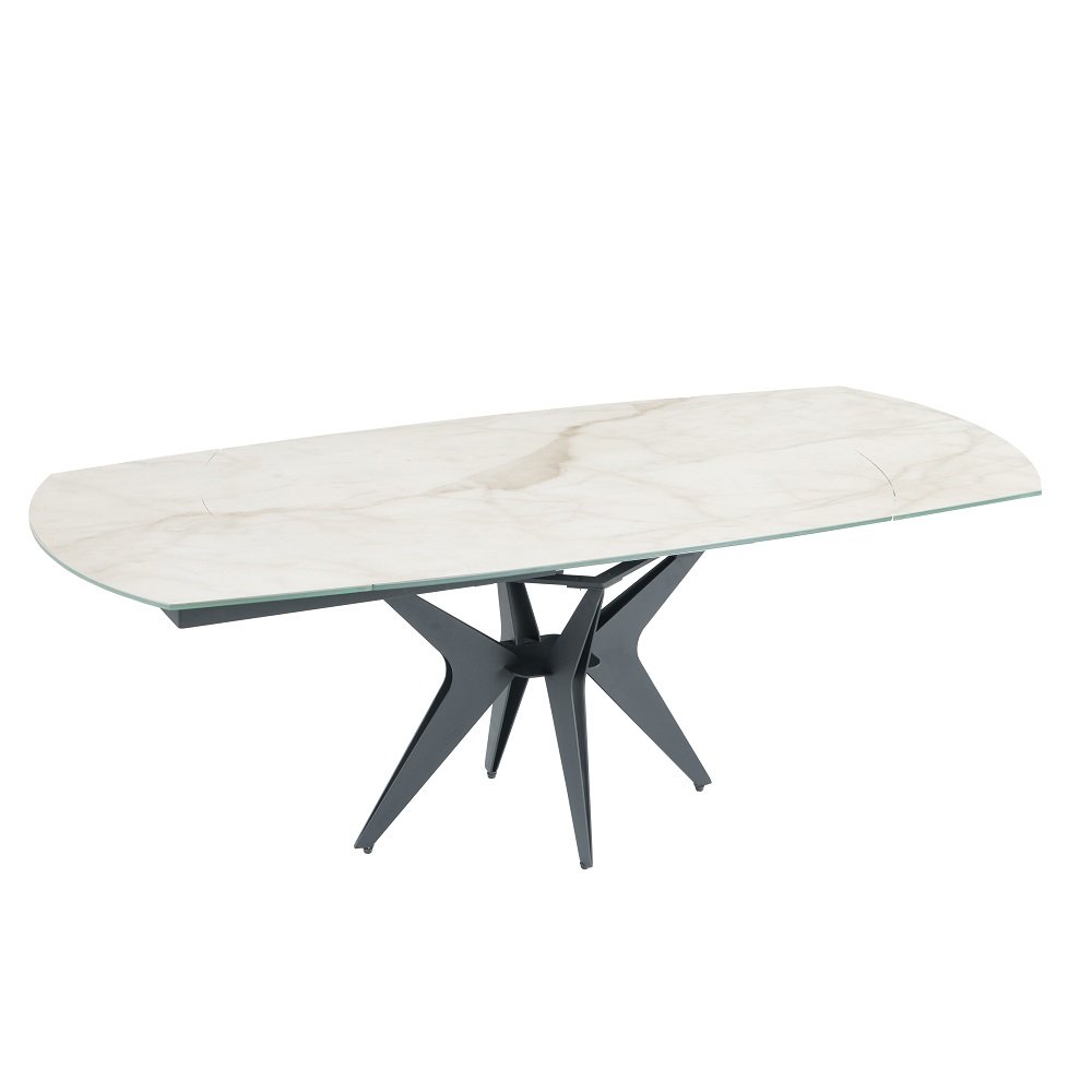 Table de repas extensible BLADE Marble 137/205 x 90 cm plateau céramique sur verre, piétement acier noir mat époxy