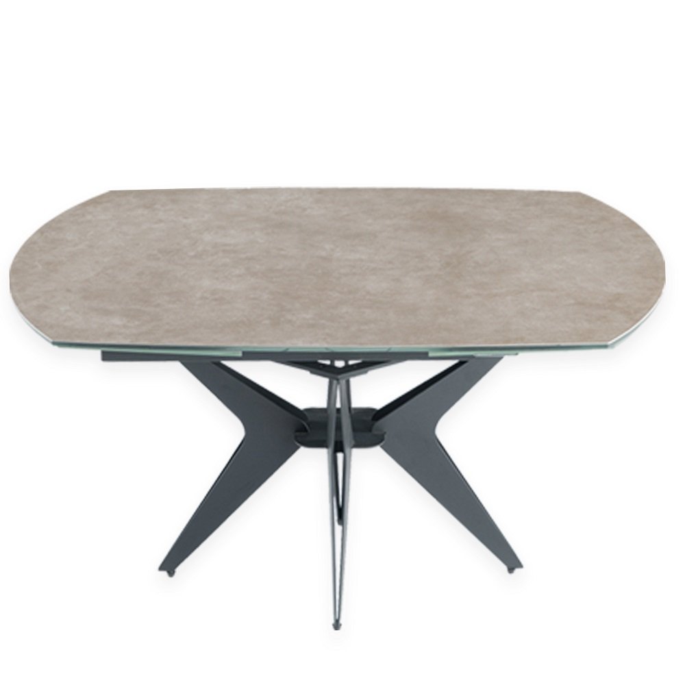 Table de repas extensible BLADE 137/205 x 90 cm plateau céramique sur verre, piétement acier noir mat époxy