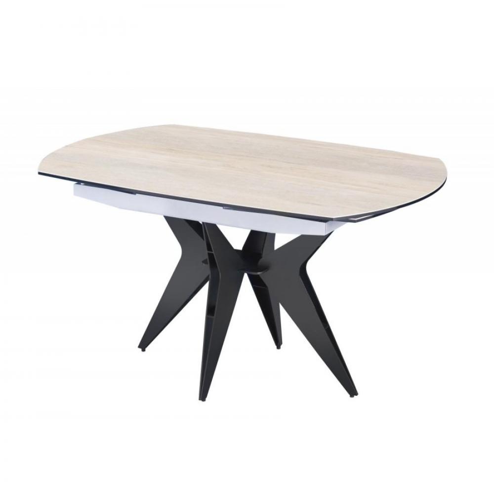 Table de repas extensible BLADE 137/205 x 90 cm plateau céramique beige piétement acier noir 